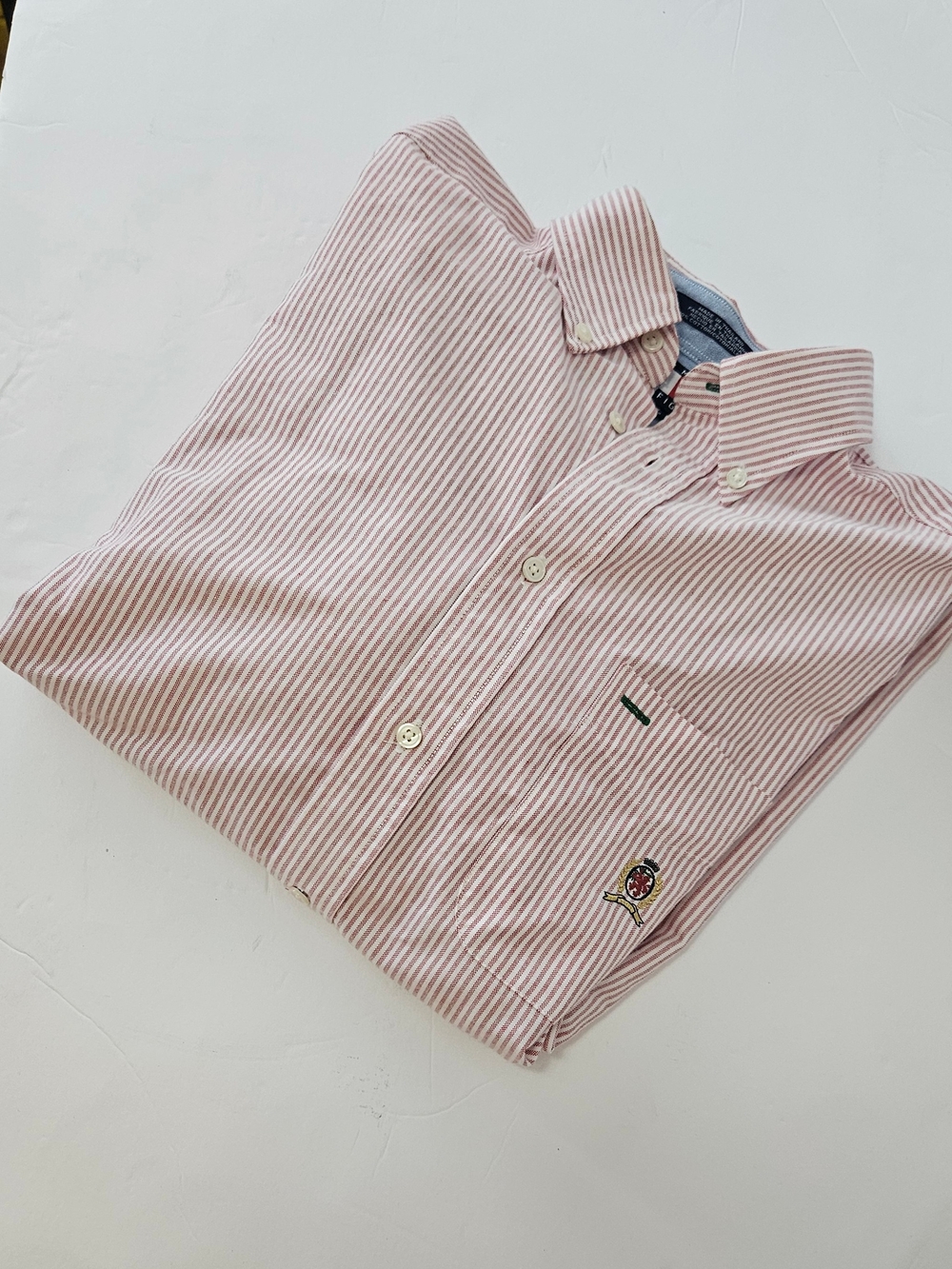 Men's Tommy Hilfiger Button Down Cotton Oxford - White & Pale Red Stripes - S